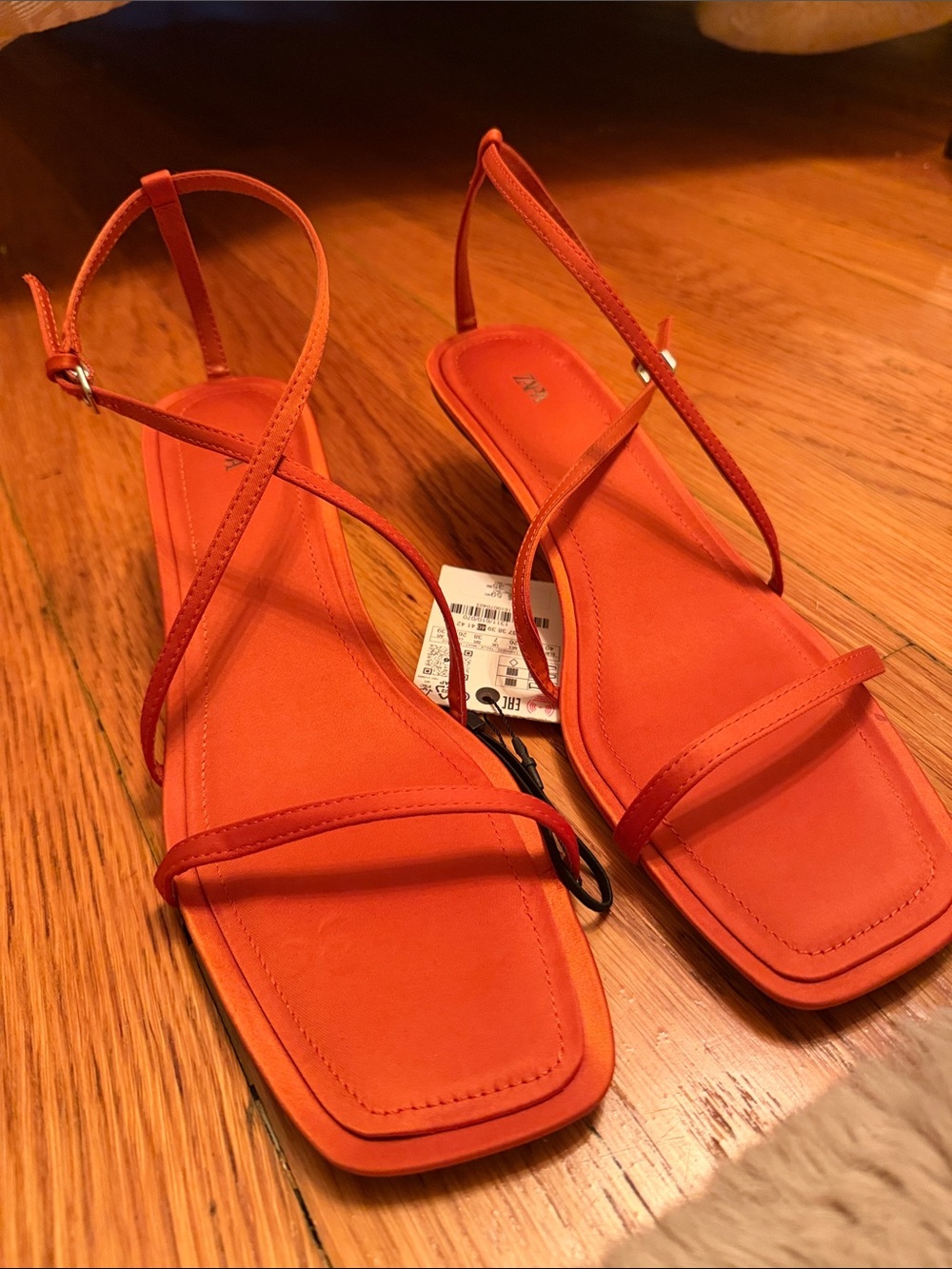 Zara Bright Orange Strappy Square-Toe Slingback Sandals